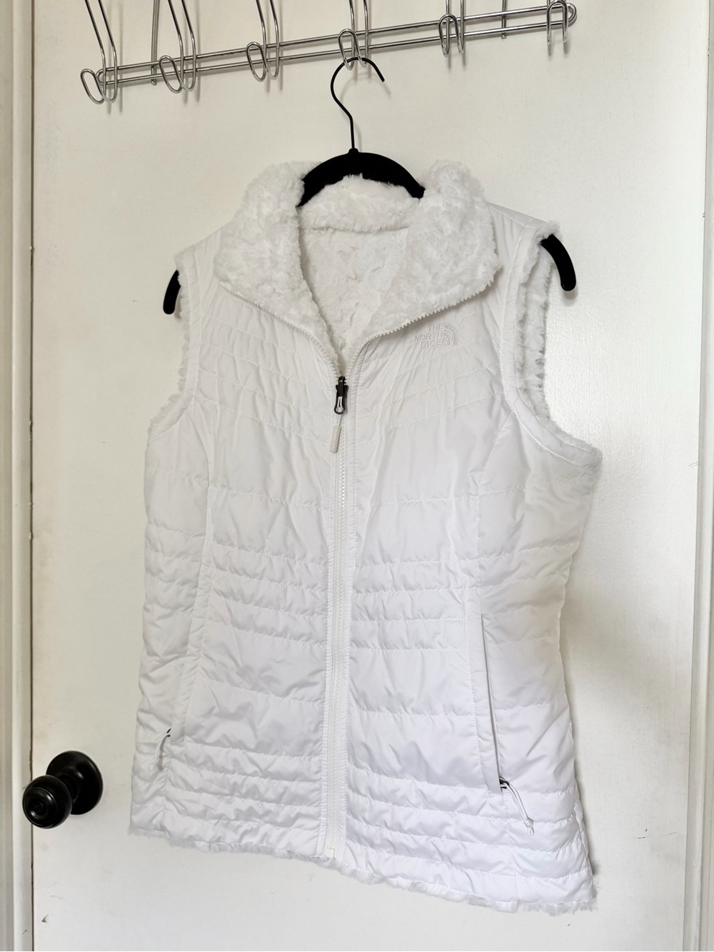 The North Face White Quilted Faux-Fur reversesable Vest